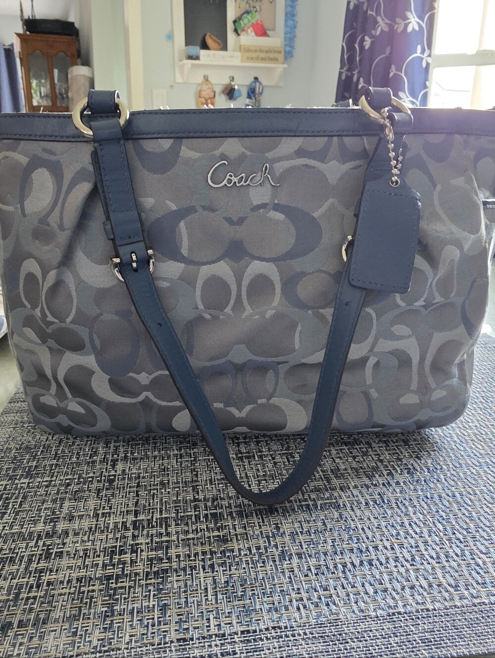 Coach Signature Jacquard Tote in Blue and Gray